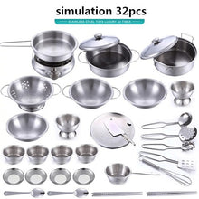 Load image into Gallery viewer, 40pcs Stainless Steel Kids House Kitchen Toy Cooking Cookware Children Pretend Play Kitchen Playset - Silver Toys For Children
