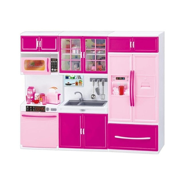 Simulation Kitchen Cabinets Set Children Pretend Play Cooking Tools Mini Dolls Tableware Suits Toys Girls Dollhouse Play Toy Gif