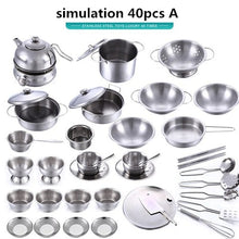 Load image into Gallery viewer, 40pcs Stainless Steel Kids House Kitchen Toy Cooking Cookware Children Pretend Play Kitchen Playset - Silver Toys For Children
